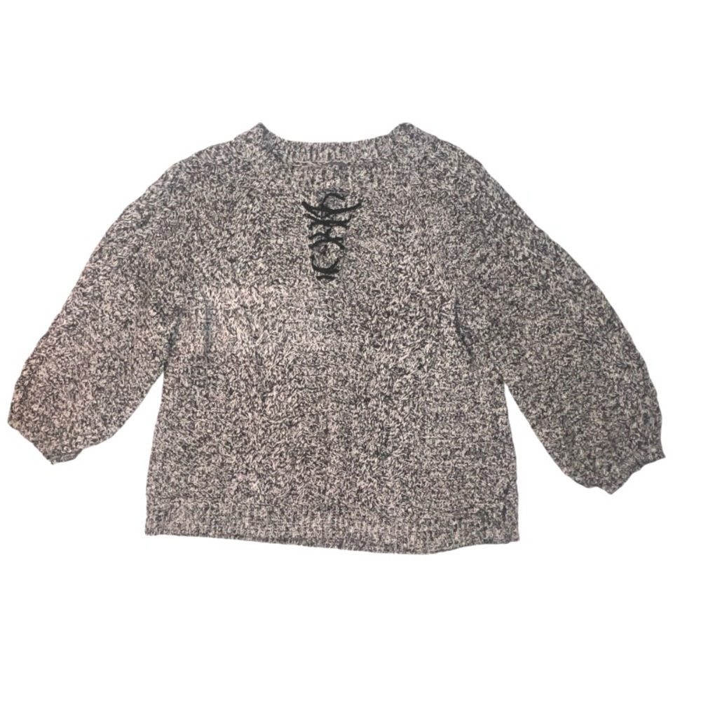 Neely Chunky Bell Sleeve Lace Up Sweater Black White Size Large